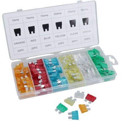 OEM Coffret 120 Fusibles 5-30 A – 20 Pcs Par Intensité – Codés Par Couleur Pour Identification Rapide – Boîte De Rangement Compartimentée - Publicité OEM Coffret 120 Fusibles 5-30 A – 20 Pcs Par Intensité – Codés Par Couleur Pour Identification Rapide – Boîte De Rangement Compartimentée - Publicité
