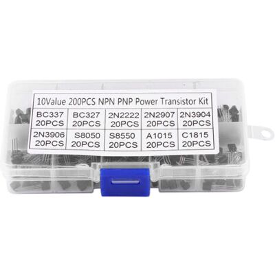 OEM Assortiment De 200 Transistors Au Silicium (10 Valeurs) : Bc337, Bc327, 2n2222, 2n2907, 2n3904, 2n3906 - Publicité OEM Assortiment De 200 Transistors Au Silicium (10 Valeurs) : Bc337, Bc327, 2n2222, 2n2907, 2n3904, 2n3906 - Publicité