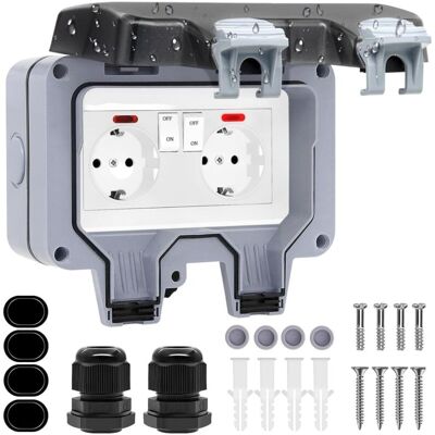 RICEEL Prise Exterieure Etanche Ip66 Double Prise De Courant Et Volet De Protection Multiprise Electrique Murale De Jardin, Prise Anti-poussière Et Coupe-vent Avec Interrupteur, Voyant Lumineux - Publicité RICEEL Prise Exterieure Etanche Ip66 Double Prise De Courant Et Volet De Protection Multiprise Electrique Murale De Jardin, Prise Anti-poussière Et Coupe-vent Avec Interrupteur, Voyant Lumineux - Publicité