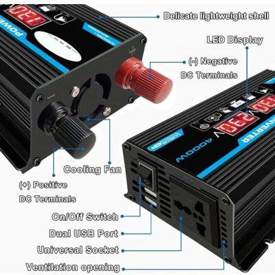 MOXIE Onduleur 4000w 12v À 220v / 110v Led Car Power Inverter Converter Chargeur Adaptateur Dual Usb Voltage Transformer Onde Sinusoïdale Modifiée 12v-220v Npterbl - Publicité MOXIE Onduleur 4000w 12v À 220v / 110v Led Car Power Inverter Converter Chargeur Adaptateur Dual Usb Voltage Transformer Onde Sinusoïdale Modifiée 12v-220v Npterbl - Publicité