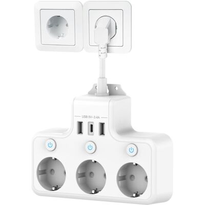 OEM Prise Multiple Avec Interrupteur Individuel, Multiprise Avec Usb C 3 Prises Et 3 Usb Chargeurs, Multiprise Électrique Murale Adaptateur Prise Usb Multiple Câble Court 0,1m Pour Cuisine,bureau,blanc - Publicité OEM Prise Multiple Avec Interrupteur Individuel, Multiprise Avec Usb C 3 Prises Et 3 Usb Chargeurs, Multiprise Électrique Murale Adaptateur Prise Usb Multiple Câble Court 0,1m Pour Cuisine,bureau,blanc - Publicité