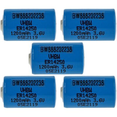 Vhbw 5x Piles Au Lithium Er14250 Remplacement Pour Vl1/2aa, Xl-050f - Piles Spéciales (1200mah, 3,6v, Li-socl2) - Publicité Vhbw 5x Piles Au Lithium Er14250 Remplacement Pour Vl1/2aa, Xl-050f - Piles Spéciales (1200mah, 3,6v, Li-socl2) - Publicité