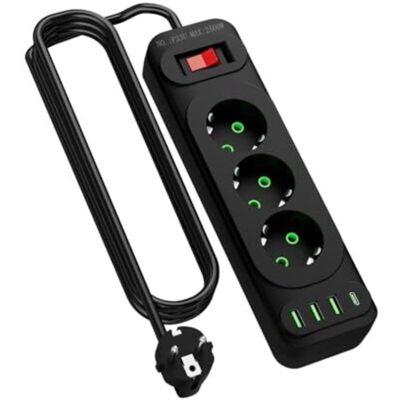Scotch Prise D'Angle Avec Usb Et Type-c, Multiprise 3/4/6/8 Prises Avec Interrupteur Et Câble De 2 M Pour La Cuisine (3 Prises) - Publicité Scotch Prise D'Angle Avec Usb Et Type-c, Multiprise 3/4/6/8 Prises Avec Interrupteur Et Câble De 2 M Pour La Cuisine (3 Prises) - Publicité