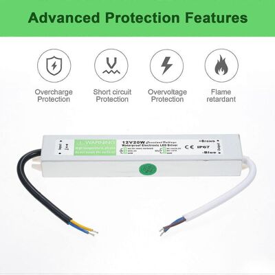 FLAMMKRAFT Alimentation Led Étanche Ip67, Transformateur Adaptateur Secteur 90-250 V Ca Vers 12 V Cc, 20 W, Basse Tension - Publicité FLAMMKRAFT Alimentation Led Étanche Ip67, Transformateur Adaptateur Secteur 90-250 V Ca Vers 12 V Cc, 20 W, Basse Tension - Publicité