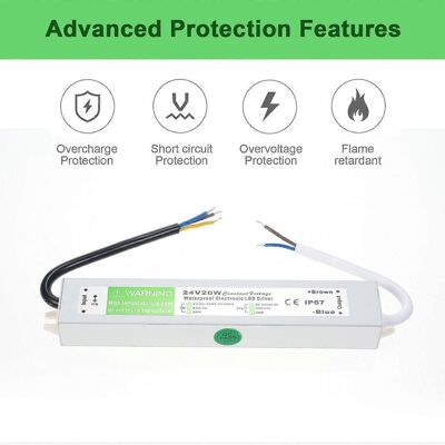 FLAMMKRAFT Alimentation Led Étanche Ip67, Transformateur Adaptateur Secteur 90-250 V Ca Vers 24 V Cc, 20 W, Courant Continu - Publicité FLAMMKRAFT Alimentation Led Étanche Ip67, Transformateur Adaptateur Secteur 90-250 V Ca Vers 24 V Cc, 20 W, Courant Continu - Publicité