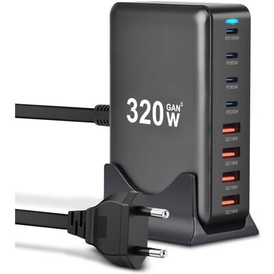 Scotch 320w Chargeur Usb C,8 Ports Multiple Gan Chargeur Secteur Avec 4 Usb-c Et 4 Usb-a,chargeur Rapide Station De Charge Adaptateur Compatible Avec Macbook Pro/air Laptop,iphone,ipad Pro,galaxy,steamdeck - Publicité Scotch 320w Chargeur Usb C,8 Ports Multiple Gan Chargeur Secteur Avec 4 Usb-c Et 4 Usb-a,chargeur Rapide Station De Charge Adaptateur Compatible Avec Macbook Pro/air Laptop,iphone,ipad Pro,galaxy,steamdeck - Publicité