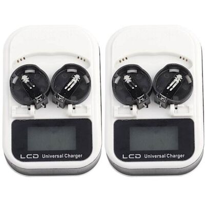 Andiamo Lot De 2 Chargeurs Rechargeables Avec Écran Lcd Pour Piles Bouton Au Lithium Lir2016. Lir2025 Et Lir2032 (prise Ue 100-240 V). Publicité Andiamo Lot De 2 Chargeurs Rechargeables Avec Écran Lcd Pour Piles Bouton Au Lithium Lir2016. Lir2025 Et Lir2032 (prise Ue 100-240 V). Publicité