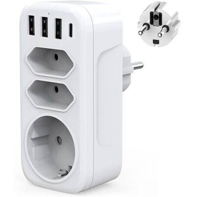 ABYSSE Multiprise Murale Usb C Adaptateur Prise Electrique 4000w Chargeur Usb Multiple Avec 3usb + Type C, 1 Prise Schuko Et 2 Prises Euro Pour Maison,cuisine Et Bureau - Publicité ABYSSE Multiprise Murale Usb C Adaptateur Prise Electrique 4000w Chargeur Usb Multiple Avec 3usb + Type C, 1 Prise Schuko Et 2 Prises Euro Pour Maison,cuisine Et Bureau - Publicité