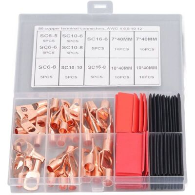 Scotch 80 Pièces Cosse De Fil Connecteur À Sertir À Anneau D'Extrémité De Câble De Batterie En Cuivre Rouge Avec Gaine Thermorétractable, - Publicité Scotch 80 Pièces Cosse De Fil Connecteur À Sertir À Anneau D'Extrémité De Câble De Batterie En Cuivre Rouge Avec Gaine Thermorétractable, - Publicité