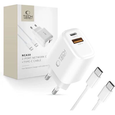 OEM Chargeur Mural Tech-protect Nca30 Pd 30 W Qc3.0 Usb-a/usb-c + Câble Usb-c/usb-c De 100 Cm - Blanc - Publicité OEM Chargeur Mural Tech-protect Nca30 Pd 30 W Qc3.0 Usb-a/usb-c + Câble Usb-c/usb-c De 100 Cm - Blanc - Publicité