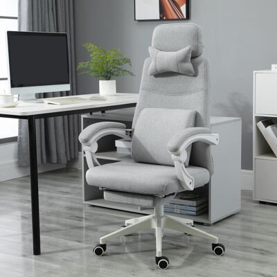 OEM Chaise De Bureau Ergonomique Avec Appui-tête Et Soutien Lombaire, Réglable En Hauteur, Avec Repose-pieds Et Dossier Haut, Grise, 62 X 68 X 117-127 Cm - Publicité OEM Chaise De Bureau Ergonomique Avec Appui-tête Et Soutien Lombaire, Réglable En Hauteur, Avec Repose-pieds Et Dossier Haut, Grise, 62 X 68 X 117-127 Cm - Publicité