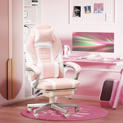 ALLAUVE Fauteuil De Gaming Rose Pivotant Inclinable, Similicuir, Avec Repose-pieds, Coussins Tête Et Lombaire, Chaise Bureau Réglable En Hauteur, Support Max 120 Kg - Publicité ALLAUVE Fauteuil De Gaming Rose Pivotant Inclinable, Similicuir, Avec Repose-pieds, Coussins Tête Et Lombaire, Chaise Bureau Réglable En Hauteur, Support Max 120 Kg - Publicité