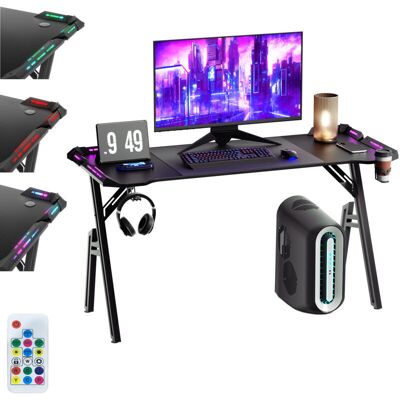 OEM 140 X 60 Cm A-frame Gaming Table Bureau De Jeu Avec Led Rvb Réglable, Porte-boissons, Crochets Pour Écouteurs & Repose-pieds Réglables Table D'Ordinateur Table Pc Ergonomique Stable Noire-dou - Publicité OEM 140 X 60 Cm A-frame Gaming Table Bureau De Jeu Avec Led Rvb Réglable, Porte-boissons, Crochets Pour Écouteurs & Repose-pieds Réglables Table D'Ordinateur Table Pc Ergonomique Stable Noire-dou - Publicité