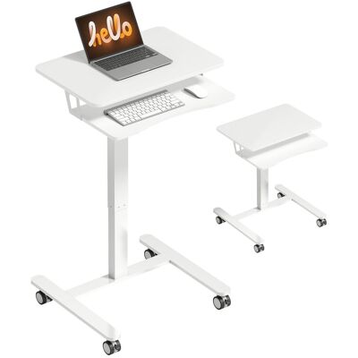 MRTRS Bureau Assis-debout Réglable En Hauteur, Mobile, Avec Tablette Pour Clavier, Roulettes Et Structure En Acier, Blanc - Publicité MRTRS Bureau Assis-debout Réglable En Hauteur, Mobile, Avec Tablette Pour Clavier, Roulettes Et Structure En Acier, Blanc - Publicité
