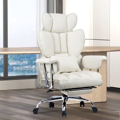 Xhomrattan - Chaise De Bureau Ergonomique Avec Repose-pieds – Dossier Inclinable 90-135° – Revêtement Cuir Synthétique – Capacité 150 Kg – Blanc - Publicité Xhomrattan - Chaise De Bureau Ergonomique Avec Repose-pieds – Dossier Inclinable 90-135° – Revêtement Cuir Synthétique – Capacité 150 Kg – Blanc - Publicité