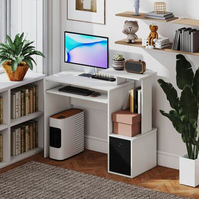 IROVAMI Bureau D'Ordinateur Avec Plateau Coulissant Pour Clavier, Tiroir De Rangement Et Étagère, Poste De Travail Blanc Pour La Maison Ou Le Bureau À Domicile - Publicité IROVAMI Bureau D'Ordinateur Avec Plateau Coulissant Pour Clavier, Tiroir De Rangement Et Étagère, Poste De Travail Blanc Pour La Maison Ou Le Bureau À Domicile - Publicité