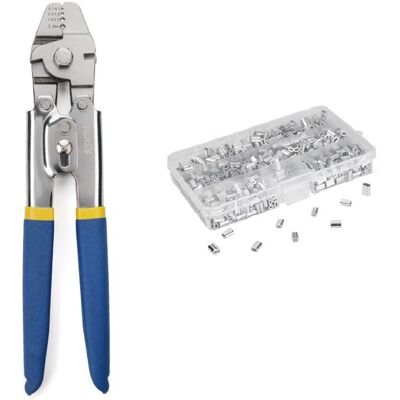 MOXIE Outil De Sertissage Pour Câble Métallique Jusqu'à 2,2 Mm Avec 600 Manchons De Sertissage Double Barillet En Aluminium De 3 Tailles - Publicité MOXIE Outil De Sertissage Pour Câble Métallique Jusqu'à 2,2 Mm Avec 600 Manchons De Sertissage Double Barillet En Aluminium De 3 Tailles - Publicité