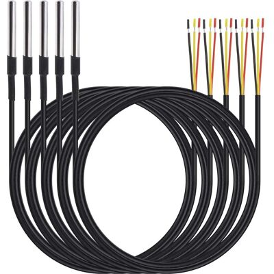 Vision Ensemble De 5 Sondes Étanches En Acier Inoxydable Avec Capteur De Température Numérique Et Câble De 1 M, Mesurant De -55 °c À +125 °c - Publicité Vision Ensemble De 5 Sondes Étanches En Acier Inoxydable Avec Capteur De Température Numérique Et Câble De 1 M, Mesurant De -55 °c À +125 °c - Publicité