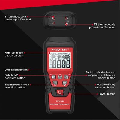FLAMMKRAFT Thermomètre Numérique Portable Habotest Ht617b À 2 Canaux, Mesure La Température Des Liquides - Publicité FLAMMKRAFT Thermomètre Numérique Portable Habotest Ht617b À 2 Canaux, Mesure La Température Des Liquides - Publicité