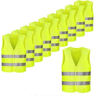 ENOWELIR Gilet De Sécurité Jaune Néon Haute Visibilité Avec Bandes Réfléchissantes Fluorescentes – Taille Unique – Lot De 10 - Publicité ENOWELIR Gilet De Sécurité Jaune Néon Haute Visibilité Avec Bandes Réfléchissantes Fluorescentes – Taille Unique – Lot De 10 - Publicité