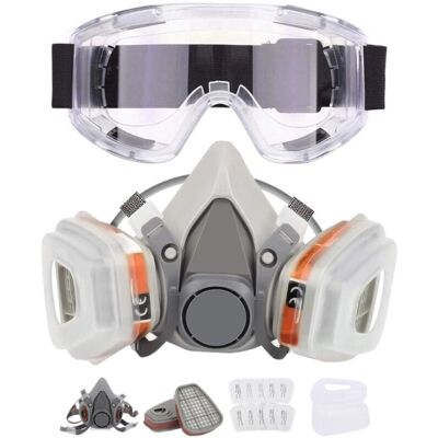 OEM Demi-masque Respiratoire, Respirateur Chimique Réutilisable Avec 10 Cotons Filtrants Et Lunettes De Protection, Bouchons D'Oreilles Et Gants Pour La Peinture Au Pistolet, Le Gaz, La Poussière, Le Poli - Publicité OEM Demi-masque Respiratoire, Respirateur Chimique Réutilisable Avec 10 Cotons Filtrants Et Lunettes De Protection, Bouchons D'Oreilles Et Gants Pour La Peinture Au Pistolet, Le Gaz, La Poussière, Le Poli - Publicité