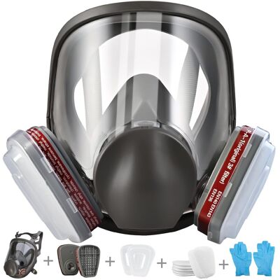 ALVIOR Respirateur Facial - Masque Réutilisable Plein Visage Avec Valves D'Inspiration/expiration - Protection Contre Poussières Gaz Et Particules - 10 Filtres + 5 Paires De Gants - Publicité ALVIOR Respirateur Facial - Masque Réutilisable Plein Visage Avec Valves D'Inspiration/expiration - Protection Contre Poussières Gaz Et Particules - 10 Filtres + 5 Paires De Gants - Publicité