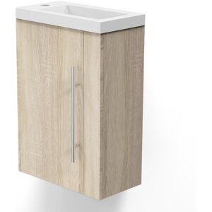 Meuble Lave-Mains Moderne à Suspendre avec lavabo, Meuble de Rangement avec Une Porte et 2 étagères 440 mm / Naturel - Acezanble - Publicité