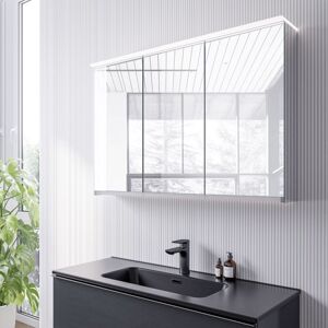 Bernstein - Armoire de toilette mfc 3 portes miroirs, éclairage led, prise de courant intérieure et 4 tablettes verre - 100x71x19cm (LxHxP) - varo - Publicité Bernstein - Armoire de toilette mfc 3 portes miroirs, éclairage led, prise de courant intérieure et 4 tablettes verre - 100x71x19cm (LxHxP) - varo - Publicité