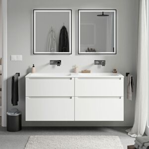Meuble Double Vasque Suspendu Salle De Bain Mdf Blanc Mat, Lavabos Fonte Minérale Blanc Mat Sans Trou Robinet, Tiroirs Passe-main Pivotants - 140x46x62cm - Vireo Blanc Mat, Blanc Mat Sans - Bernstein - Publicité Meuble Double Vasque Suspendu Salle De Bain Mdf Blanc Mat, Lavabos Fonte Minérale Blanc Mat Sans Trou Robinet, Tiroirs Passe-main Pivotants - 140x46x62cm - Vireo Blanc Mat, Blanc Mat Sans - Bernstein - Publicité
