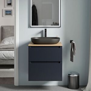 Bernstein Meuble sous vasque suspendu salle de bain mdf Bleu nuit mat, plan vasque Chêne miel, tiroirs passe-main pivotants - 60x46x62cm - vireo Chêne miel - Publicité Bernstein Meuble sous vasque suspendu salle de bain mdf Bleu nuit mat, plan vasque Chêne miel, tiroirs passe-main pivotants - 60x46x62cm - vireo Chêne miel - Publicité