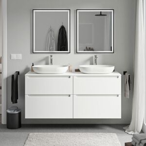 Bernstein - Meuble Sous Vasque Suspendu Salle De Bain Mdf Blanc Mat, Plan Vasque Blanc Mat, Tiroirs Passe-main Pivotants - 140x46x62cm - Vireo Blanc Mat, Blanc Mat - Publicité Bernstein - Meuble Sous Vasque Suspendu Salle De Bain Mdf Blanc Mat, Plan Vasque Blanc Mat, Tiroirs Passe-main Pivotants - 140x46x62cm - Vireo Blanc Mat, Blanc Mat - Publicité