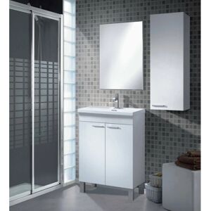 Dmora - Meuble de comptoir Dkolaro, Armoire de toilette, Armoire 2 portes avec miroir, évier non inclus, 50x40h80 cm, Blanc - Publicité