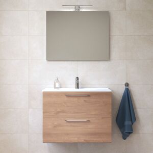 Vitra - Mia ensemble meuble 79x61x39,5 cm avec miroir, lavabo et éclairage led, Chêne (MIASET80D) - Publicité