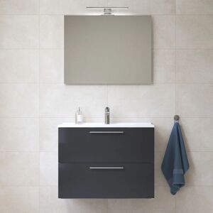 Vitra - Mia ensemble meuble 79x61x39,5 cm avec miroir, lavabo et éclairage led, Anthracite brillant (MIASET80A) - Publicité