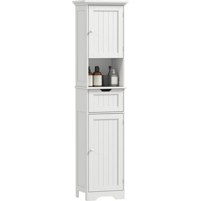 HEAT Meuble De Salle De Bain Avec Éclairage Led, Étagère Étroite, Tiroir, 2 Portes, 40 X 30 X 170 Cm, Blanc - Publicité HEAT Meuble De Salle De Bain Avec Éclairage Led, Étagère Étroite, Tiroir, 2 Portes, 40 X 30 X 170 Cm, Blanc - Publicité