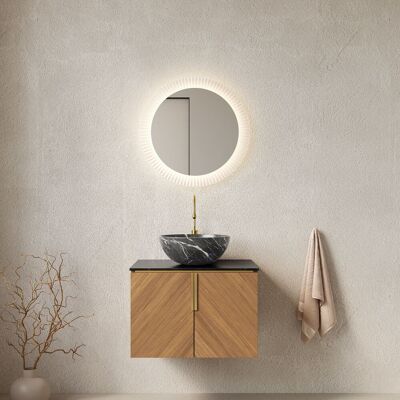 ACKERMAN Meuble-lavabo Suspendu 61 Cm Pour Salle De Bain Avec Vasque Noire En Céramique Motif Pierre, Plan De Travail En Pierre Frittée Noire, Armoire En Contreplaqué Avec 2 Portes, Couleur Chêne Brun - Publicité ACKERMAN Meuble-lavabo Suspendu 61 Cm Pour Salle De Bain Avec Vasque Noire En Céramique Motif Pierre, Plan De Travail En Pierre Frittée Noire, Armoire En Contreplaqué Avec 2 Portes, Couleur Chêne Brun - Publicité