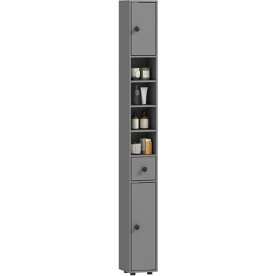 ARRIGONI Meuble De Salle De Bain Colonne 4 Etageres Et Tiroir Design Fin Gris - Publicité ARRIGONI Meuble De Salle De Bain Colonne 4 Etageres Et Tiroir Design Fin Gris - Publicité