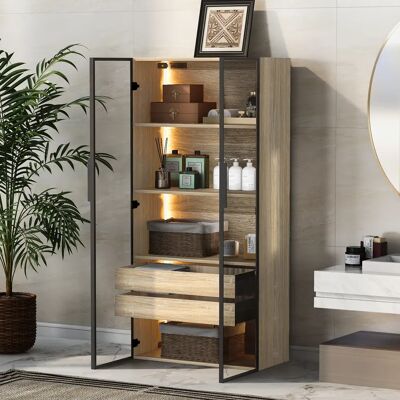 SANS MARQUE Meuble De Salle De Bain Moderne 73cm Avec Éclairage Led, 2 Portes Et 2 Tiroirs, Meuble Sdb En Verre Trempé - Publicité SANS MARQUE Meuble De Salle De Bain Moderne 73cm Avec Éclairage Led, 2 Portes Et 2 Tiroirs, Meuble Sdb En Verre Trempé - Publicité