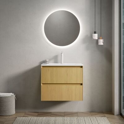 ACKERMAN Meuble Vasque Mural 61cm Pour Salle De Bain Avec Vasque Encastrée Rectangulaire En Céramique Blanche, Armoire En Contreplaqué Rayé Avec 2 Tiroirs, Pré-monté, Couleur Grain De Bois Corolle - Publicité ACKERMAN Meuble Vasque Mural 61cm Pour Salle De Bain Avec Vasque Encastrée Rectangulaire En Céramique Blanche, Armoire En Contreplaqué Rayé Avec 2 Tiroirs, Pré-monté, Couleur Grain De Bois Corolle - Publicité