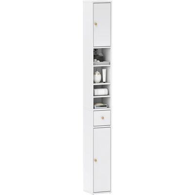 ARRIGONI Colonne De Salle De Bain Gain De Place Avec 2 Placards 3 Etageres Ouvertes Et Tiroir En Bois 20x20x178 Cm Blanc - Publicité ARRIGONI Colonne De Salle De Bain Gain De Place Avec 2 Placards 3 Etageres Ouvertes Et Tiroir En Bois 20x20x178 Cm Blanc - Publicité