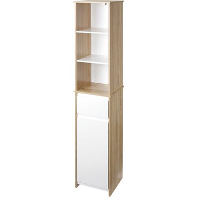 OEM Meuble Colonne Rangement Salle De Bain Style Cosy 3 Niches Tiroir Placard Avec Étagère Blanc Aspect Chêne Clair - Publicité OEM Meuble Colonne Rangement Salle De Bain Style Cosy 3 Niches Tiroir Placard Avec Étagère Blanc Aspect Chêne Clair - Publicité