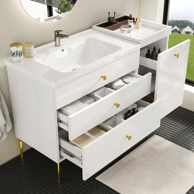 SANS MARQUE Meuble De Salle De Bain Blanc, Lavabo Avec Céramique, Meuble Sous-vasque Avec Tiroirs Et Armoire, Design Moderne Pour Salle De Bain - Publicité SANS MARQUE Meuble De Salle De Bain Blanc, Lavabo Avec Céramique, Meuble Sous-vasque Avec Tiroirs Et Armoire, Design Moderne Pour Salle De Bain - Publicité