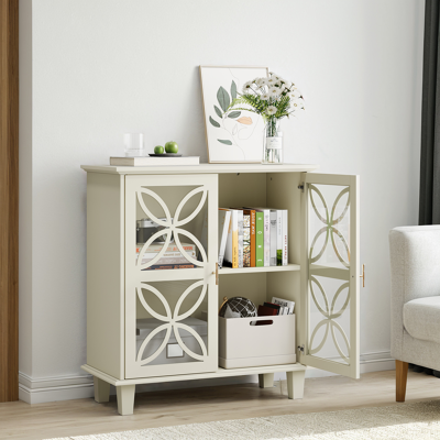 ACKERMAN Buffet Avec Clayettes Réglables, Meuble De Salle De Bain Autonome Avec Portes En Verre Trempé, Table De Console De Cuisine Rétro Moderne, Armoire De Rangement Décorative À Deux Portes, Crème - Publicité ACKERMAN Buffet Avec Clayettes Réglables, Meuble De Salle De Bain Autonome Avec Portes En Verre Trempé, Table De Console De Cuisine Rétro Moderne, Armoire De Rangement Décorative À Deux Portes, Crème - Publicité