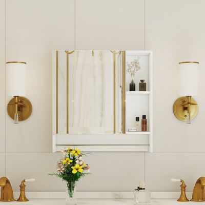 ACKERMAN Meuble Miroir De Salle De Bain Moderne Blanc En Mdf – Armoire Murale De Salle De Bain Avec Miroir Et Étagères De Rangement - Publicité ACKERMAN Meuble Miroir De Salle De Bain Moderne Blanc En Mdf – Armoire Murale De Salle De Bain Avec Miroir Et Étagères De Rangement - Publicité