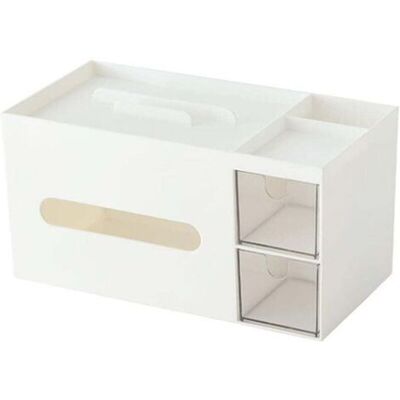 ABYSSE Boîte Rangement Maquillage Avec 2 Tiroirs, Plastique Organisateur Maquillage Boîte À Mouchoirs Salle De Bain Make Up Organiser Pour Cosmetique (blanc) - Publicité ABYSSE Boîte Rangement Maquillage Avec 2 Tiroirs, Plastique Organisateur Maquillage Boîte À Mouchoirs Salle De Bain Make Up Organiser Pour Cosmetique (blanc) - Publicité