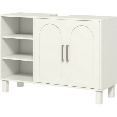 HEAT Meuble Vasque De Salle De Bain Avec Armoire À Deux Niveaux Et Étagères Réglables, 90 Cm (l) X 30 Cm (p) X 63 Cm (h), Couleur Crème - Publicité HEAT Meuble Vasque De Salle De Bain Avec Armoire À Deux Niveaux Et Étagères Réglables, 90 Cm (l) X 30 Cm (p) X 63 Cm (h), Couleur Crème - Publicité