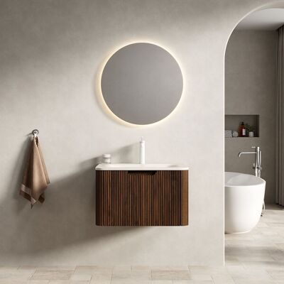 ACKERMAN Meuble De Salle De Bain Mural 60cm Avec Vasque Encastrée En Pierre De Travertin Romain Frittée, Meuble En Contreplaqué Rayé Avec Tiroir, Préassemblé, Couleur Veinure De Bois Noyer - Publicité ACKERMAN Meuble De Salle De Bain Mural 60cm Avec Vasque Encastrée En Pierre De Travertin Romain Frittée, Meuble En Contreplaqué Rayé Avec Tiroir, Préassemblé, Couleur Veinure De Bois Noyer - Publicité