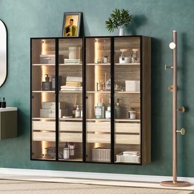 SANS MARQUE Lot De 2 Meubles De Salle De Bain 73 Cm Avec Éclairage Led, 2 Tiroirs Et 2 Portes Vitrées - Publicité SANS MARQUE Lot De 2 Meubles De Salle De Bain 73 Cm Avec Éclairage Led, 2 Tiroirs Et 2 Portes Vitrées - Publicité