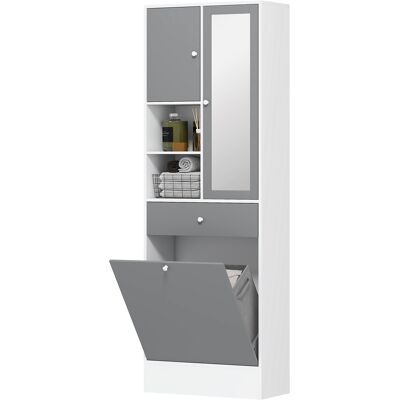 HEAT Meuble De Salle De Bain Avec Panier À Linge Et Miroir, Étagère Réglable, 62 X 28,3 X 181 Cm, Gris Et Blanc - Publicité HEAT Meuble De Salle De Bain Avec Panier À Linge Et Miroir, Étagère Réglable, 62 X 28,3 X 181 Cm, Gris Et Blanc - Publicité