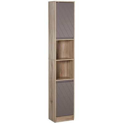 OEM Armoire De Salle De Bain Haute , Colonne Étroite Avec 2 Portes Et 2 Étagères Ouvertes, Idéale Pour Les Petits Espaces, 30 X 24 X 170 Cm, Chêne Et Gris - Publicité OEM Armoire De Salle De Bain Haute , Colonne Étroite Avec 2 Portes Et 2 Étagères Ouvertes, Idéale Pour Les Petits Espaces, 30 X 24 X 170 Cm, Chêne Et Gris - Publicité